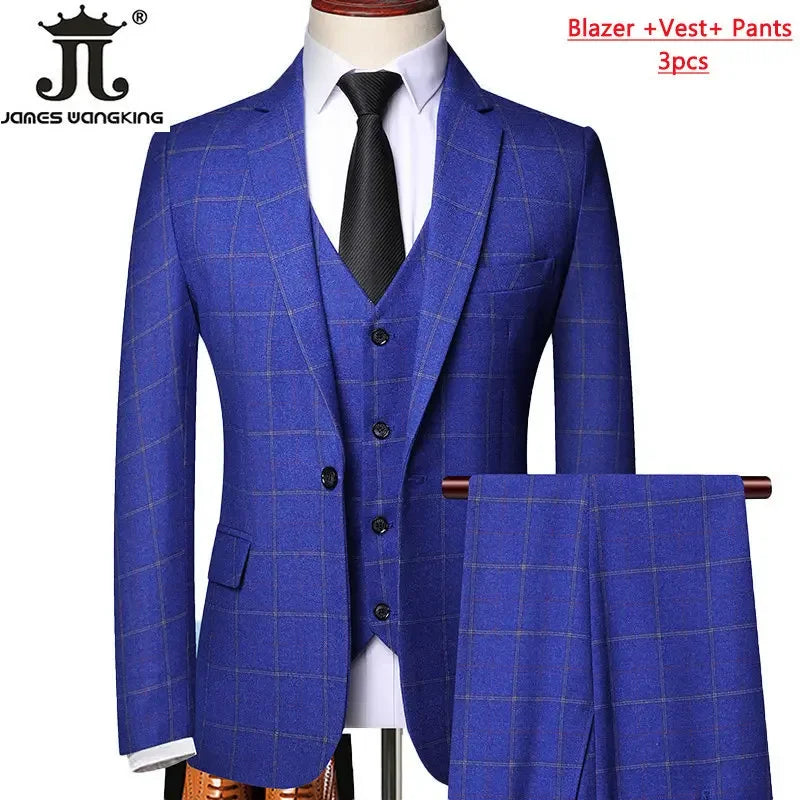 Blazer Vest Pants  Boutique Plaid Men's Formal Groom Wedding Dress Slim Suit 3Pcs or 2Pcs Men's Casual Business Suit Tuxedo