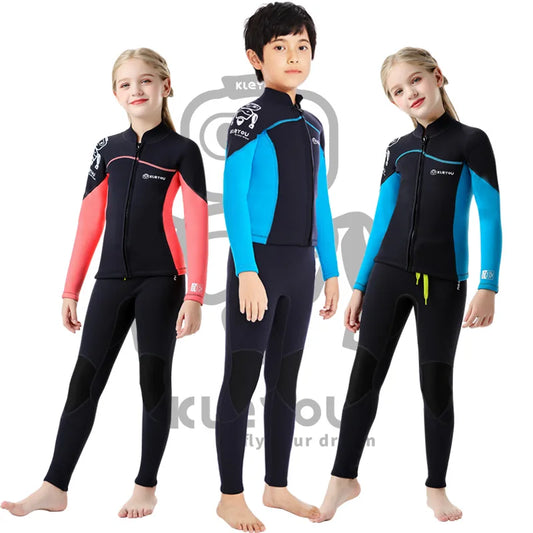 Surfing Diving Suit Children Underwater 2.5MM Kids Neoprene Swimsuit Girls Wetsuit Boys Freediving Swimwear Bathing Suit 2 Piece