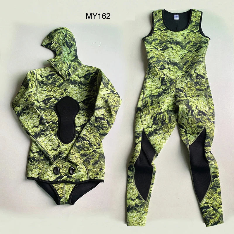 3mm Neoprene Wetsuit Men's Hooded Camouflage Diving Suit Snorkeling Spearfishing Winter Thermal 2 Pieces Set Swimsuit