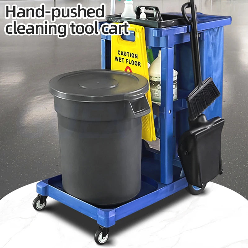 Janitorial Supplies Folding Cleaning Cart Housekeeping Cleaning Service Trolley Cart Wholesale Plastic Cleaning Trolley