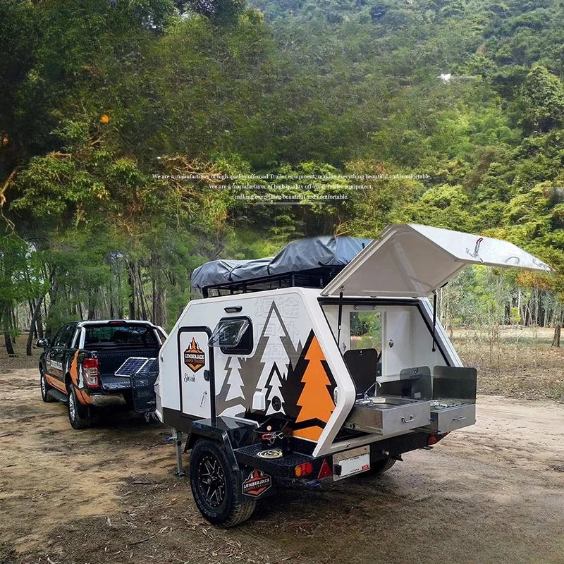 Hanging RV trailer with small water droplets, hard top RV can accommodate up and down 4 campers