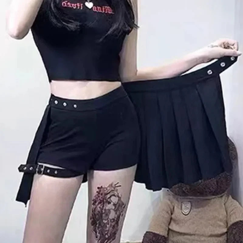 Skirt Women Streetwear  Clubwear Leg Ring Patchwork Hollow Out Shorts Skirt