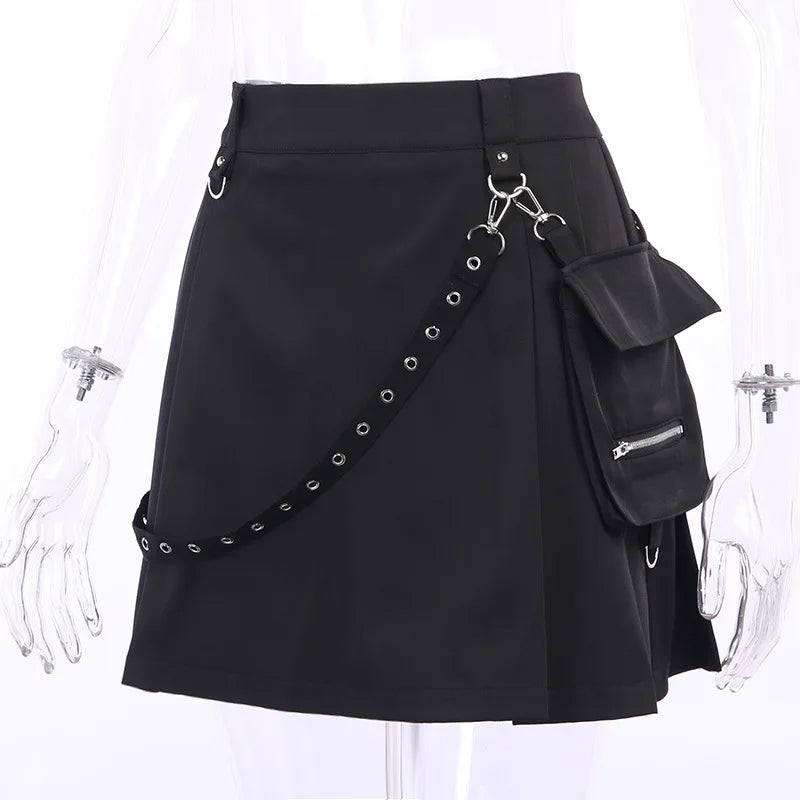 FICHOR Streetwear Mall Goth Skirt Women Harajuku Y2k E-girl High Waist Bandage Mini Skirt Dark Gothic Punk Emo Alt Club Wear