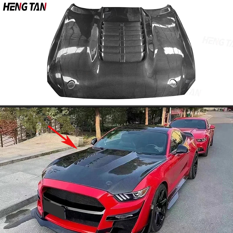 For Ford Mustang GT500 15-22 Carbon Fiber Car Front Bumper Engine Cover Hood Bonnet Vent Parts Upgrade Body kit Car Accessories