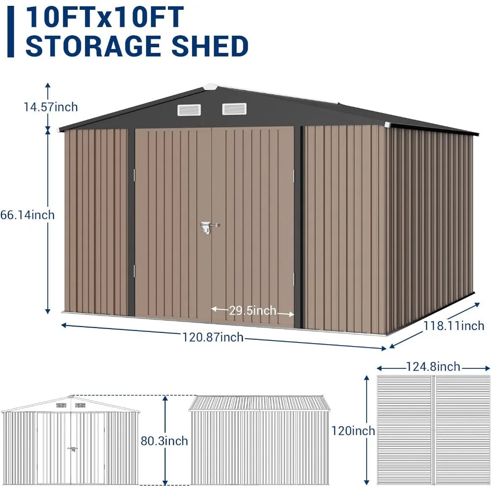 Bike Garden Building Outside Sheds & Outdoor Storage Metal Galvanized Steel for Backyard Patio Lawn Tools  Garden Shed 10x10 FT