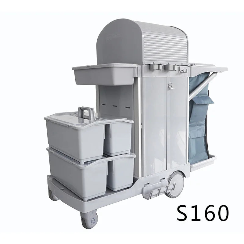 Wholesale Restaurant Service Multifunction Hotel Plastic Housekeeping Serving Folding Cleaning Trolley Janitorial Cart