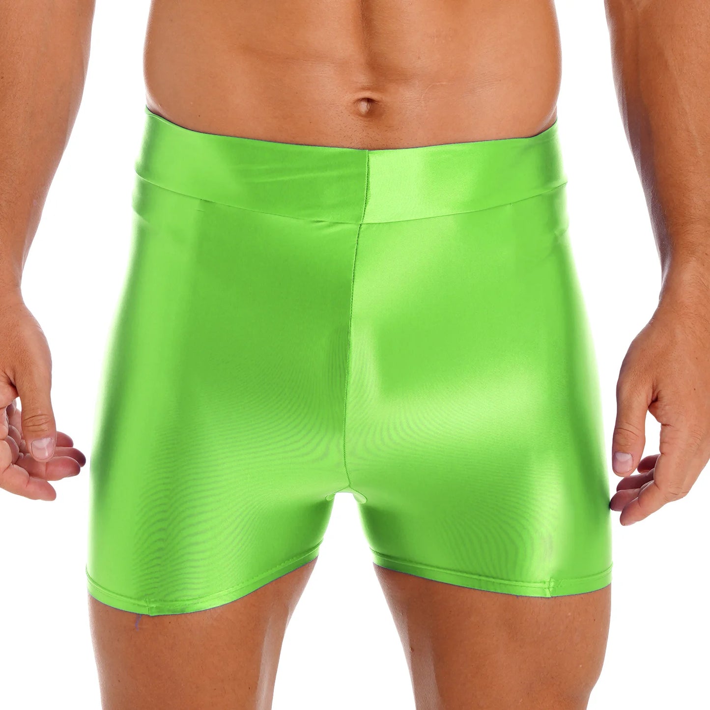 Mens Glossy Smooth Swimming Trunks High Waist Leggings Shorts Swimwear Fitness Sportswear Swimsuit Beachwear Surfing Costume