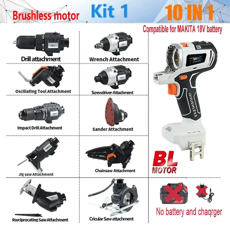 12-in-1 combo kit Cordless Brushless Recip Saw Jig saw Circular Saw Chainsaw Oscillating Tool Screw Driver For makita Battery