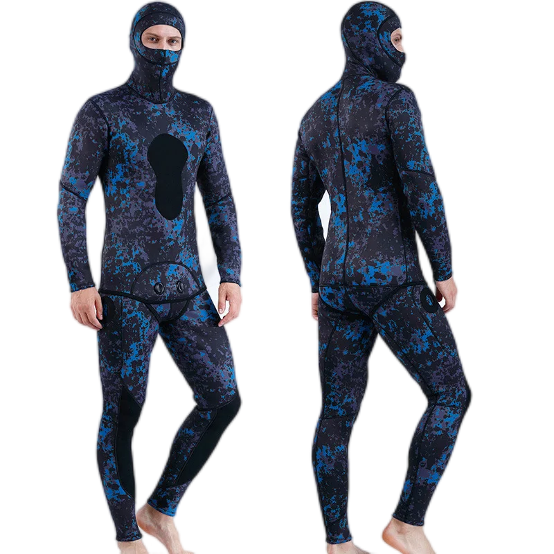 3mm Neoprene Wetsuit Men's Hooded Camouflage Diving Suit Snorkeling Spearfishing Winter Thermal 2 Pieces Set Swimsuit