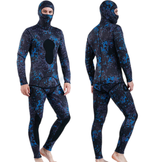 3mm Neoprene Wetsuit Men's Hooded Camouflage Diving Suit Snorkeling Spearfishing Winter Thermal 2 Pieces Set Swimsuit