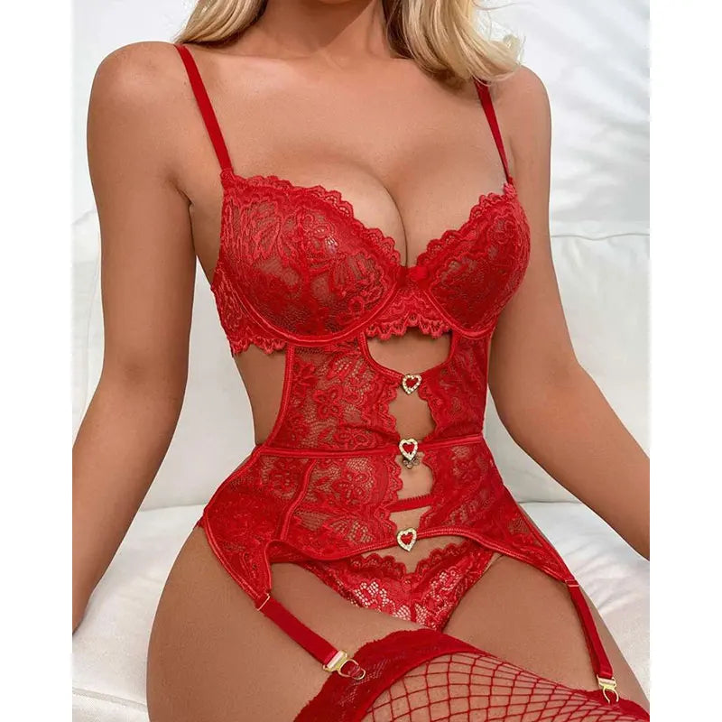 Garter Bra Panty Lingerie Stocking Set Lace Seamless Bras Women's Curve Clothing Embroidered Bodysuit Female Underwear