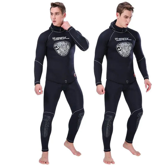 5MM Neoprene Wetsuit 2-pieces set spearfishing Men Scuba Diving suit hood jacket & pants Cold-proof Snorkeling Surfing swimsuit