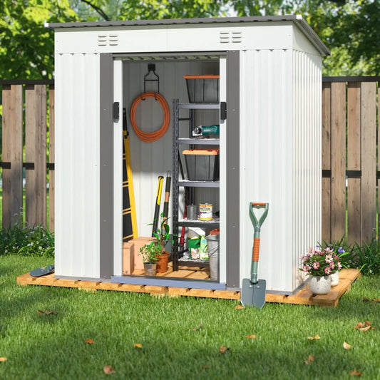 4'x6' Outdoor Metal Storage Shed Garden Utility Tool House Lockable Sliding Door