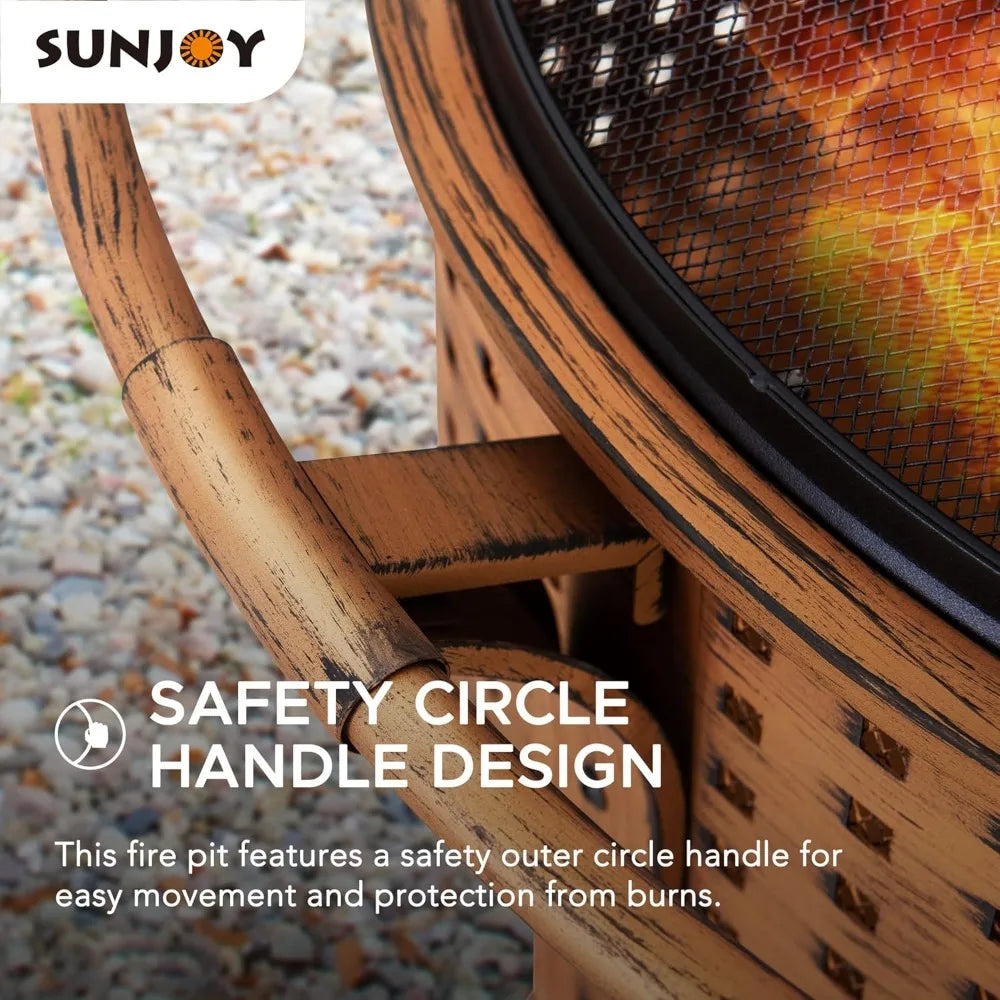 Fire Pit 30 in. Outdoor Wood-Burning Fire Pit, Patio Woven Round Steel Firepit Large Fire Pits for Outside with Spark Screen and