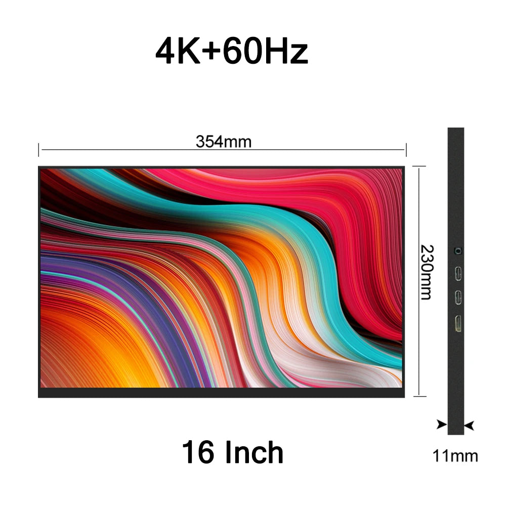 16 Inch 4K Touchscreen Portable Monitor 100%DCI-P3 500Nit 16:10 HDR 1MS FreeSync IPS Screen Game Display For PC XBox PS5 Switch