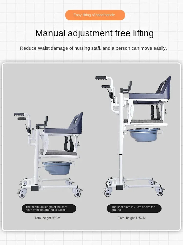 5 IN 1 Advanced Patient Lift Transfer Chair Versatile Bedside Commode Silent Transport Wheelchair Lift Aid Bathroom Shower Chair