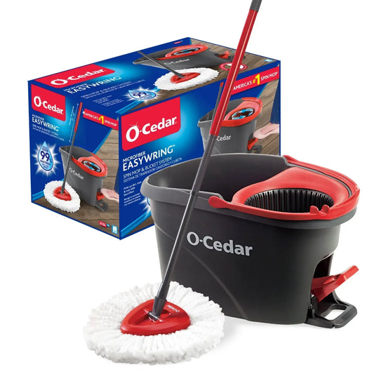 Rotary Mop and Bucket System with Foot Pedal and Built-in Bucket Wringer