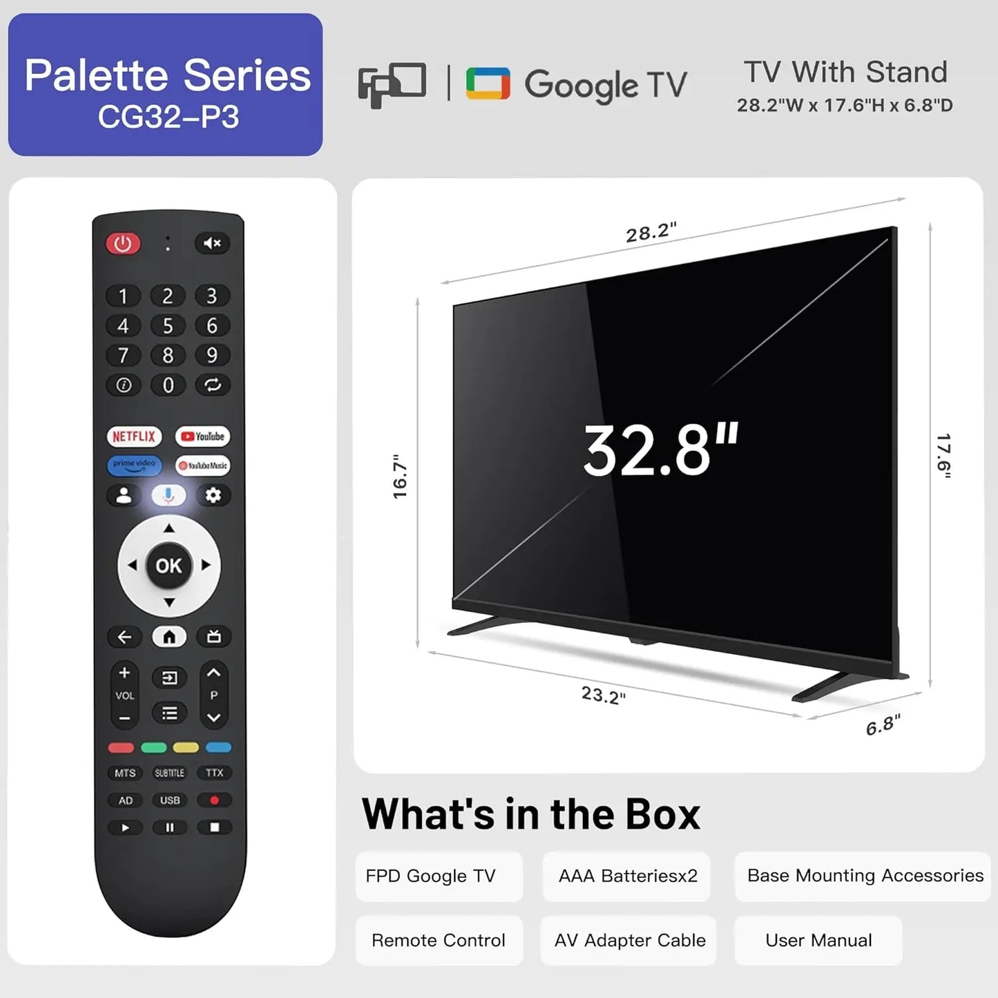 FPD 32-inch Smart TV with Google TV HD 720p, Google Play & Chromecast Built-in, HDR 10, Dolby Audio, Voice Remote - Stream Live