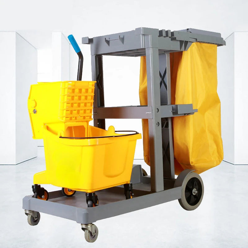 Wholesale restaurant service multifunction hotel plastic housekeeping serving folding cleaning trolley janitorial cart