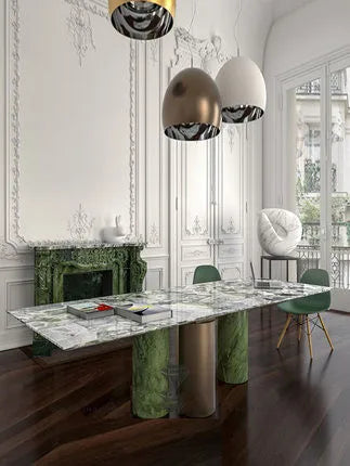 Imported rock plate table luxury stone long table villa model room fashion tea green marble