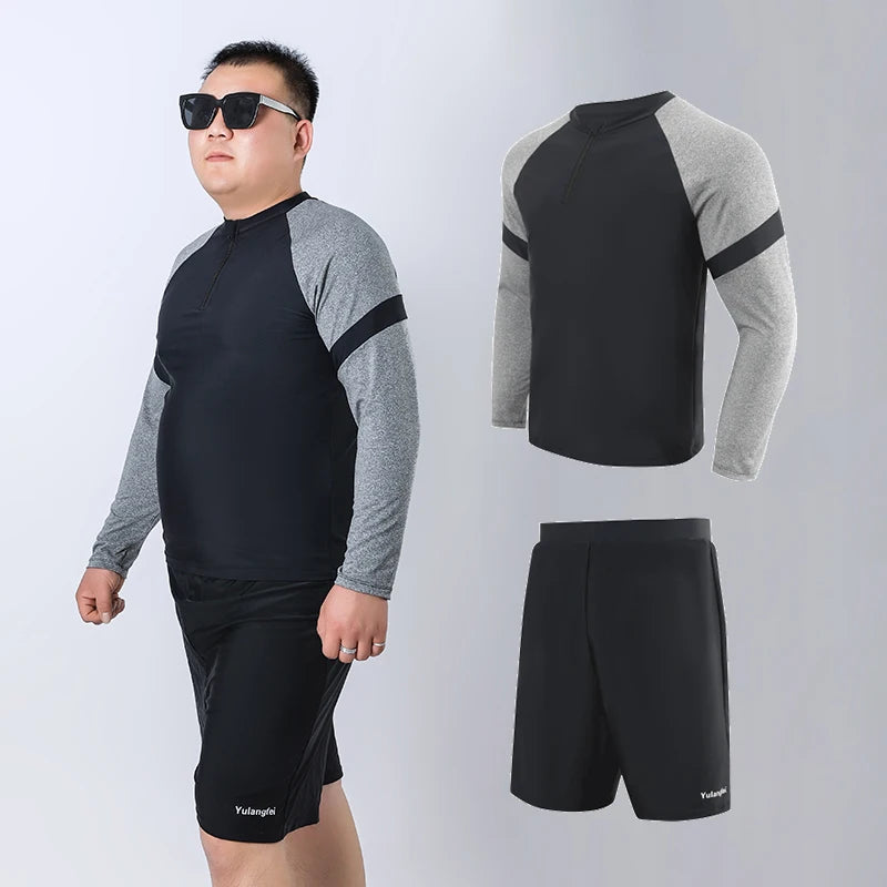 Men's Swimsuits 2 Piece Long Sleeves Sets Sports Diving UV Protection Plus Size Rash Guard with Shorts Surfing Vest Quick-Drying