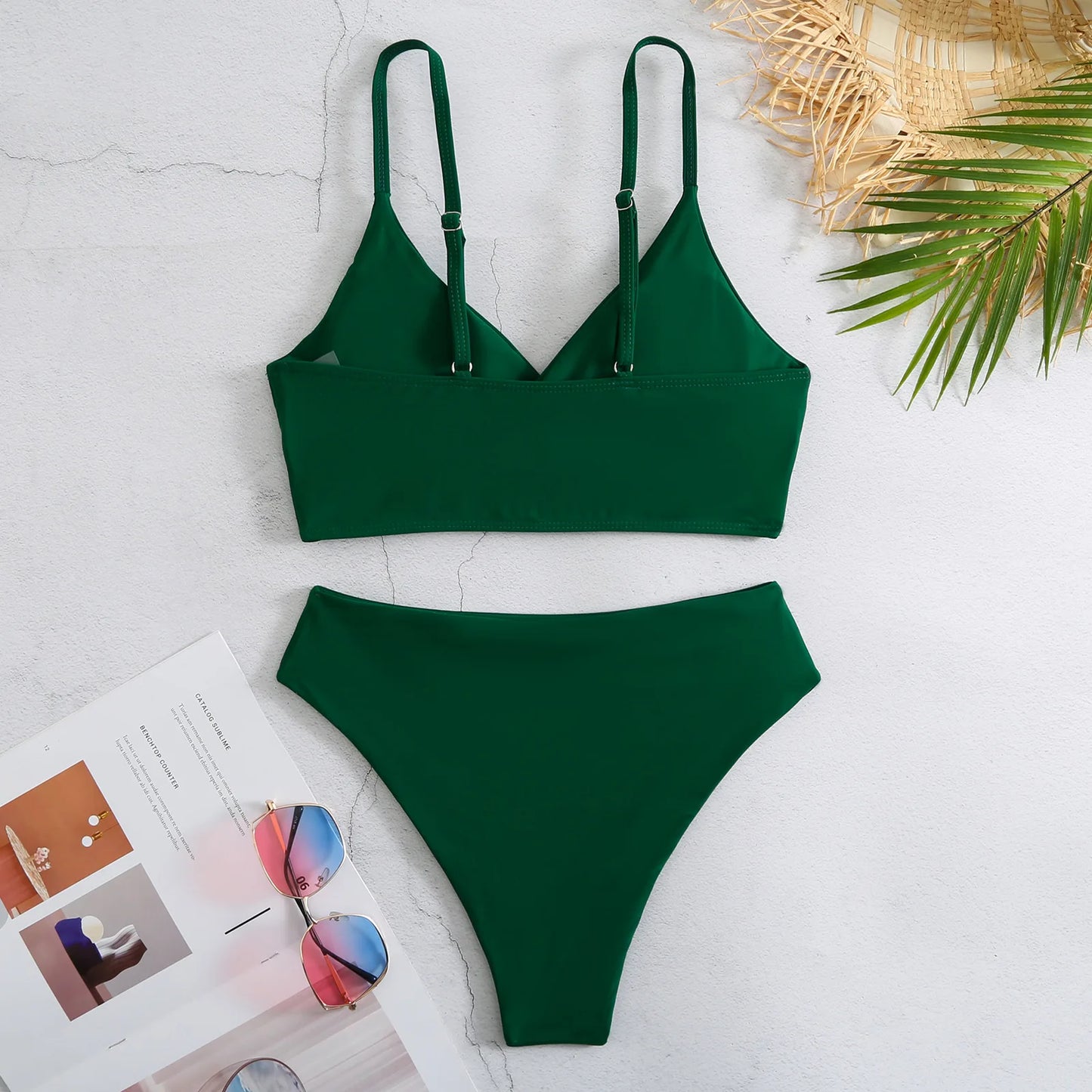 High Waist Bikinis 2023 Women Solid Strape Swimsuit Female Padded Swimwear Bathers Bathing Swimming Swim Suit Summer Beachwear