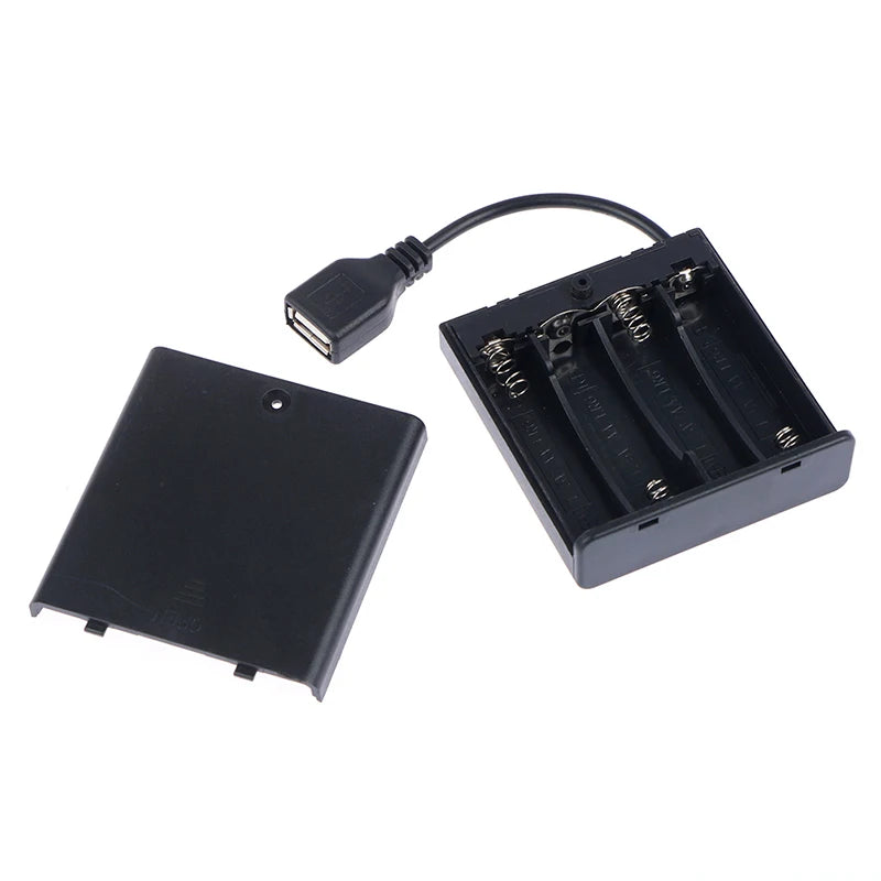 1PC High Quality Black ABS Material 4 X AA 5V Battery Case LED Light USB Mini Power Supply For Building Block Use