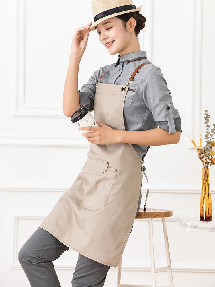 Korean Fashion Canvas Apron Antifouling Dirt Resistant Chef Waiter Kitchen Aprons Home Business Cleaning Tools for Women and Man