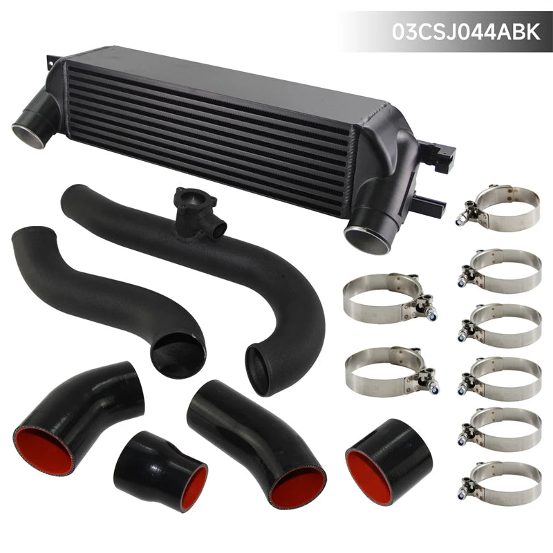 Aluminum Performance Intercooler with Pipe Kit Fit for Ford Mustang Ecoboost 2.3L 2015-2022 Black/Silver