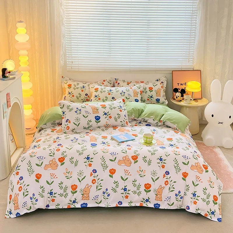 Solstice Home Textile Cyan Cute Cat Kitty Duvet Cover Pillow Case Bed Sheet Boy Kid Teen Girl Bedding Covers Set King Queen Twin