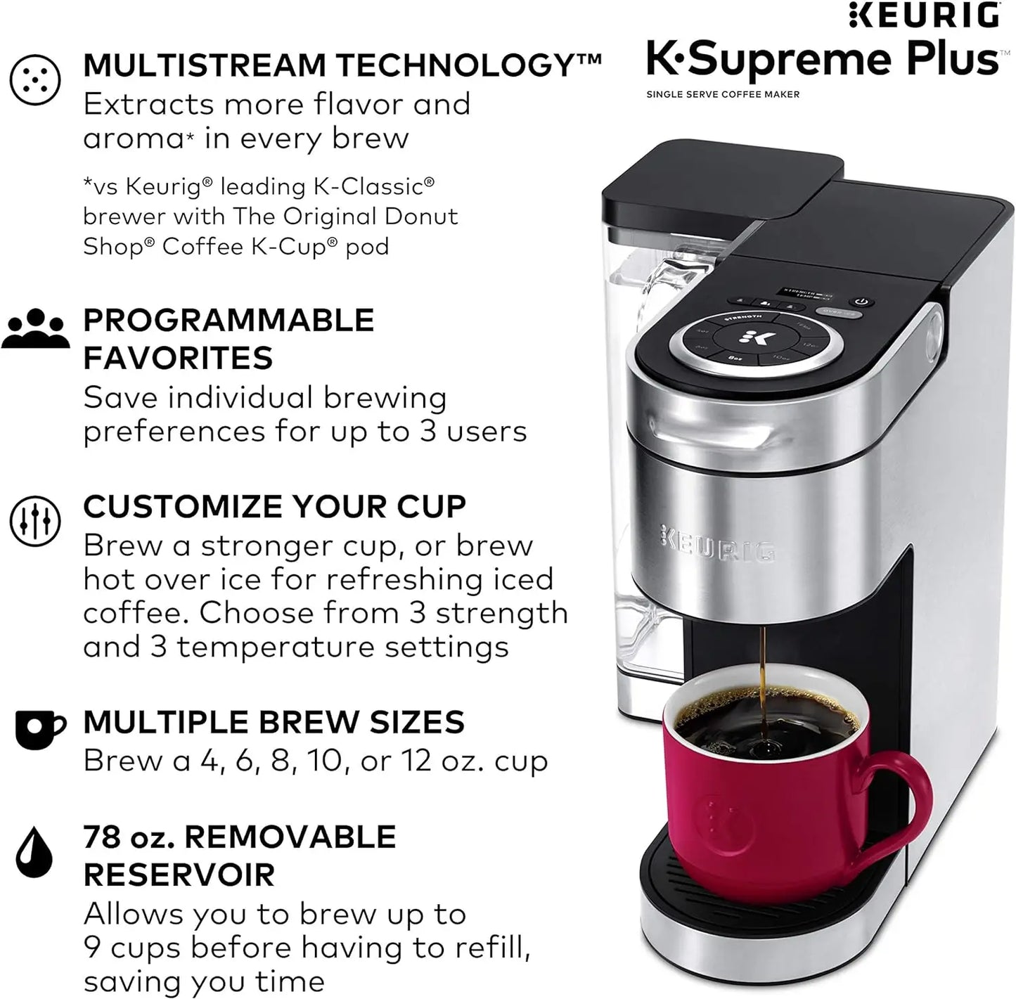 Keurig® K-Supreme Plus Single Serve K-Cup Pod Coffee Maker MultiStream Technology Stainless Steel K-Mini Single Serve Coffee