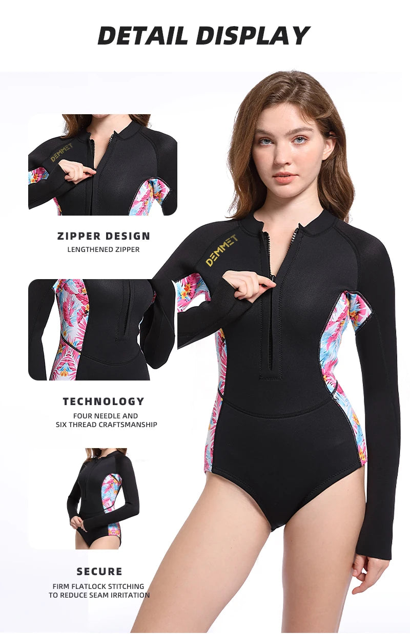 Diving Bikini Suit 1.5mm Neoprene Wetsuit Sun Protection Pink Long Sleeve Swimwear 2XL