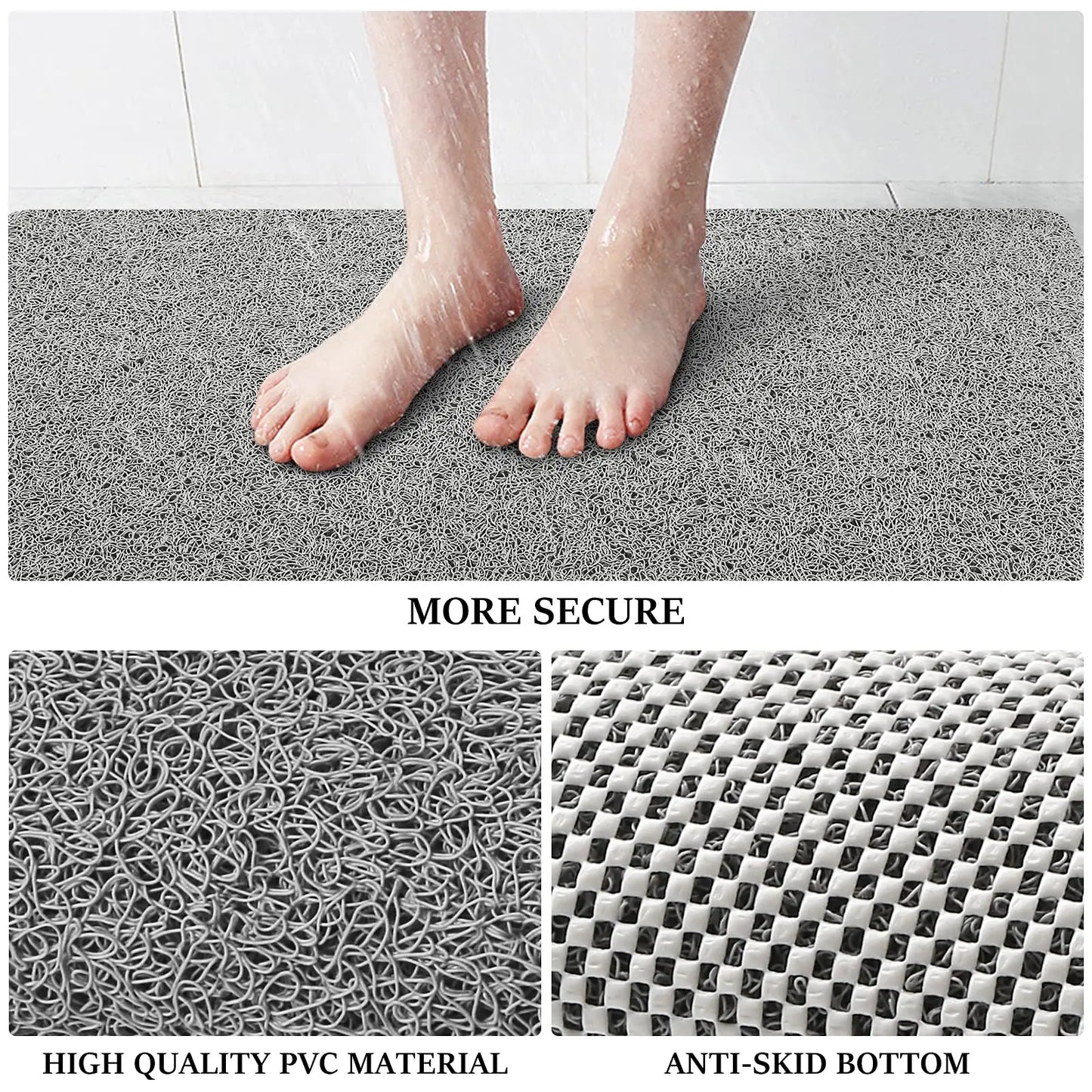 Non-Slip Shower Mat with Drain Bath Mat Quick Drying PVC Loofah for Tub Shower Bathroom Phthalate Free