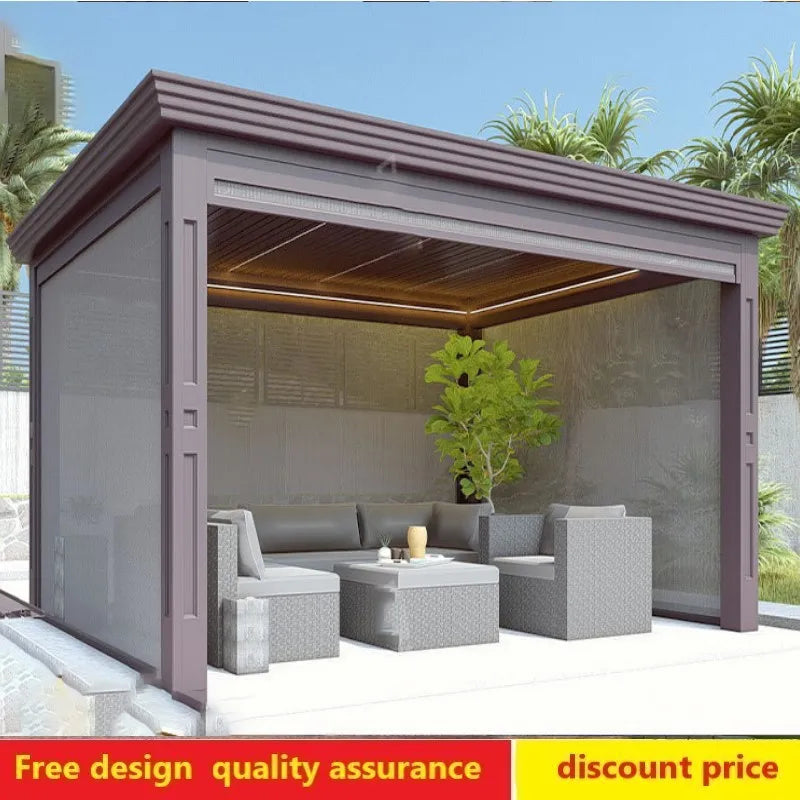 Gazebo villa Outdoor courtyard  garden aluminum alloy palivion electric shutter LED lights cool shed pagola