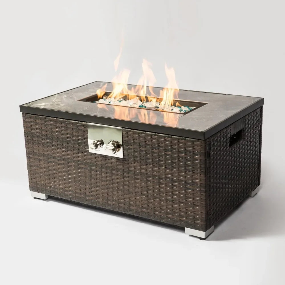 32 Inch Propane Gas Fire Pit Table with Ceramic Tile Tabletop Steel Frame，40,000 BTU Outdoor Patio Firepit，Gas Fire Pit Table