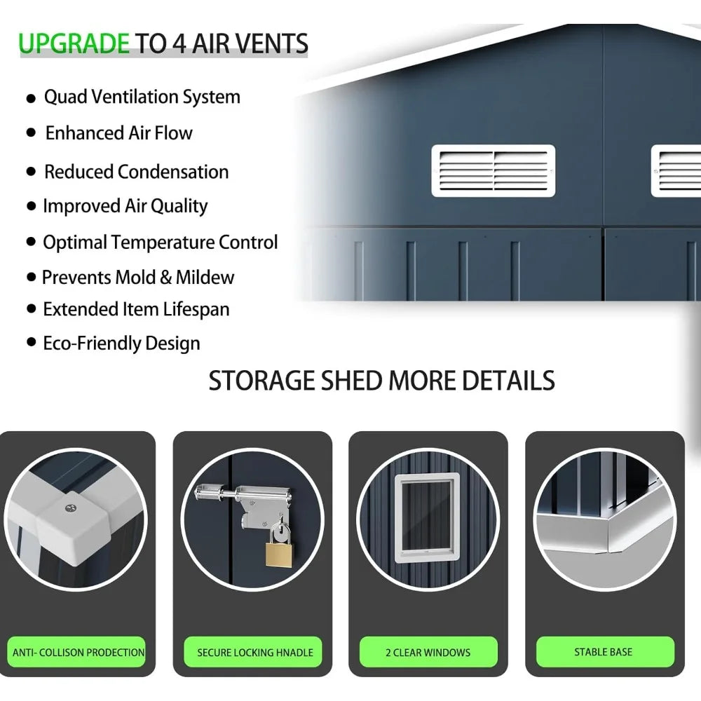 10X12X7.5 FT outdoor steel storage shed with lockable doors,perfect for garden, backyard, and terrace utilities and tool storage