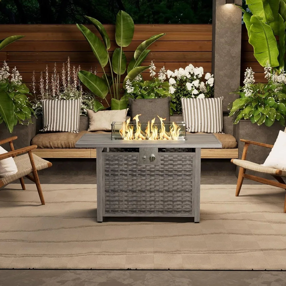 Outdoor Fire Pit Table Propane Gas Fire Pits &Outdoor Fireplaces 43″ Rectangular Firepit Table, 50,000 BTU Fire Table for Patio