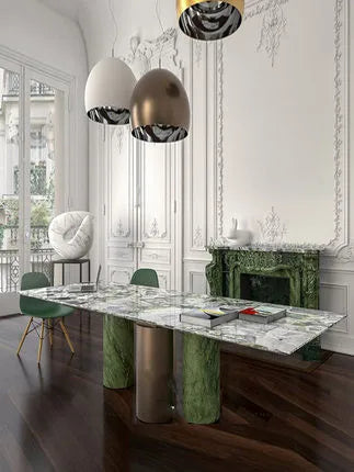 Imported rock plate table luxury stone long table villa model room fashion tea green marble