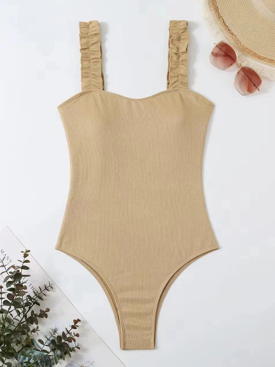 One Piece Ruffle Swimwear Female  Padded Beachwear Swimming Summer Bodysuit