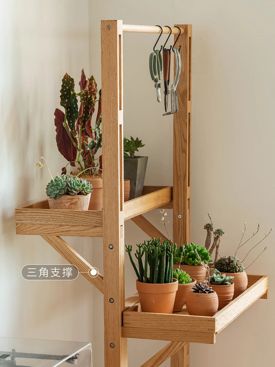 stepped flower shelf shelf balcony living room solid wood floor-to-ceiling succulent green plant flower pot