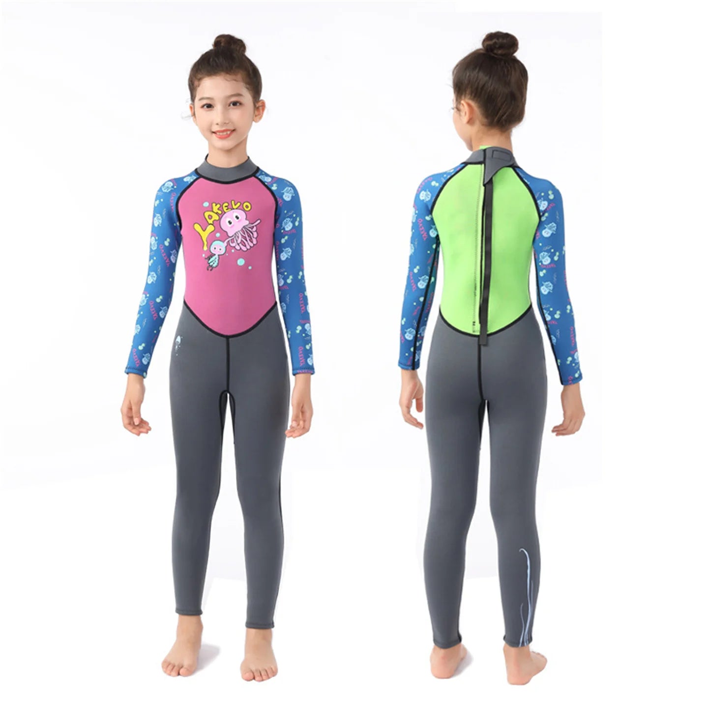 2 5mm Children Diving Suit Girl One Piece Swimsuit Warm Long Sleeved Sun Protection Surfing Suit Floating Diving  Suit