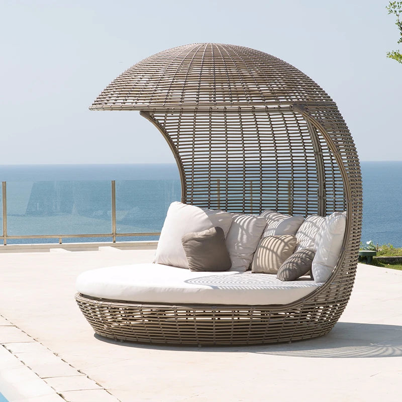 Outdoor lying bed rattan birdcage creative large sofa round bed garden decoration project lounge chair hotel beach pool bed