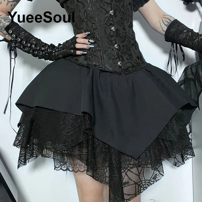 Gothic Mini Skirts 2024 New Harajuku Punk Goth Dark Grunge Y2K High Waist Women Skirts 2000s High Street Women's Skirt