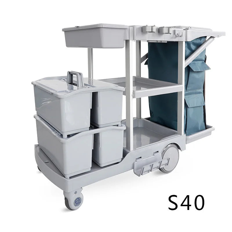 Wholesale Restaurant Service Multifunction Hotel Plastic Housekeeping Serving Folding Cleaning Trolley Janitorial Cart