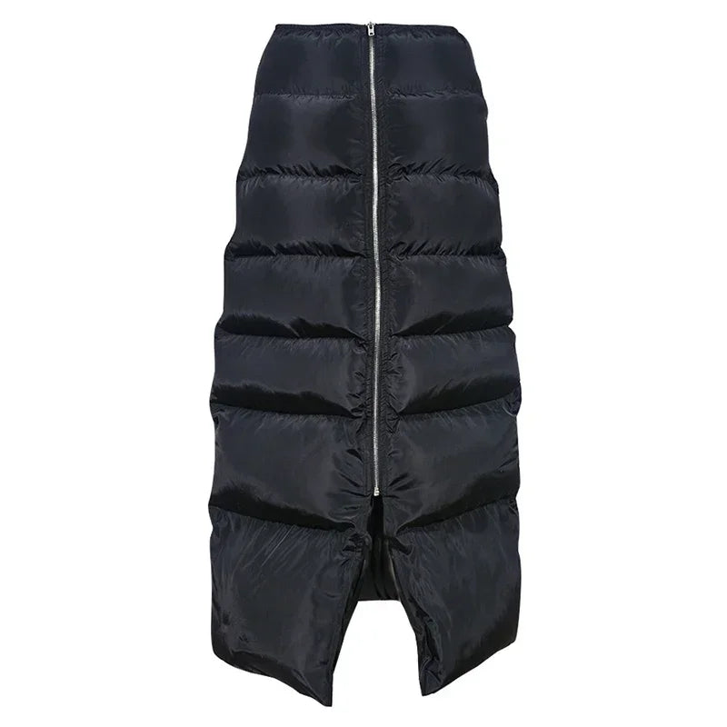 Fashion Women Winter Warm Puff Long Skirts Puffer Quilted Zipper High Waist Bubble Skirts Thicken Split Long Skirt Streetwear