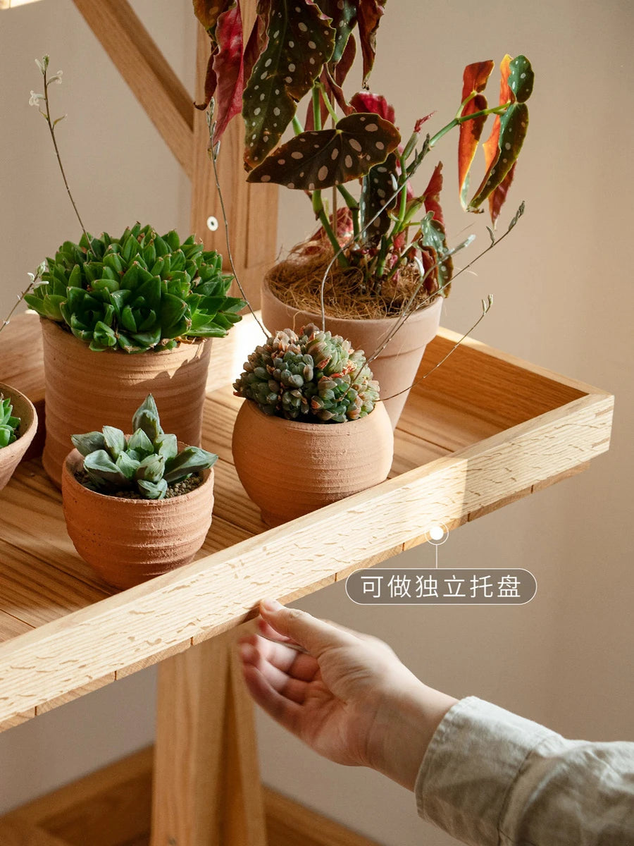 stepped flower shelf shelf balcony living room solid wood floor-to-ceiling succulent green plant flower pot