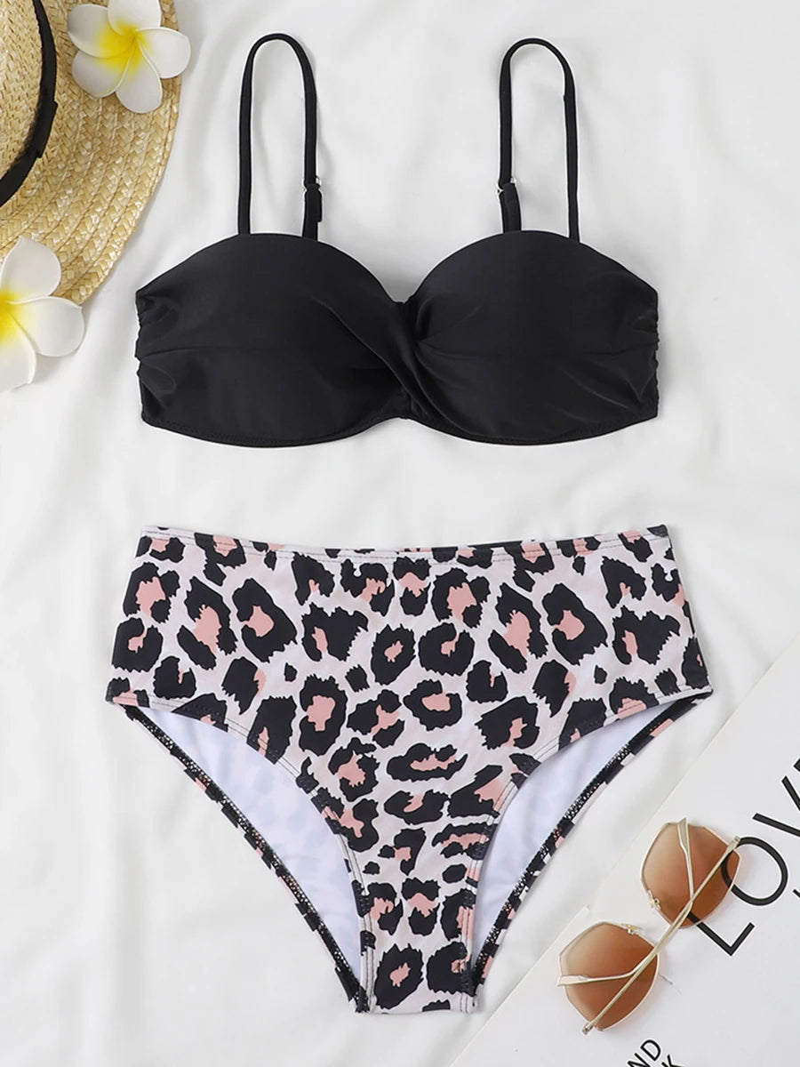 Women High Waist Bikini Printed Swimwear Female Padded  Beachwear