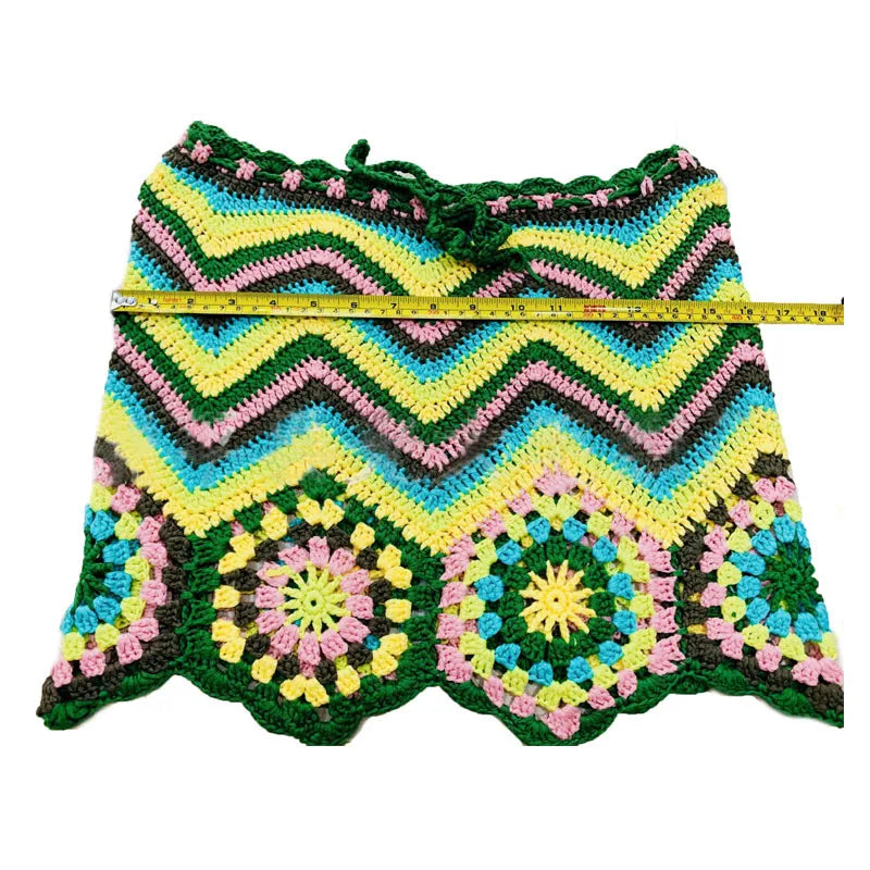 2 Pieces Set Crochet Bikini Cover Up Swimwear Women Top and Bottom Sarongs Swimsuit Beach Cover-ups Wrap Adjustable Waist Skirts