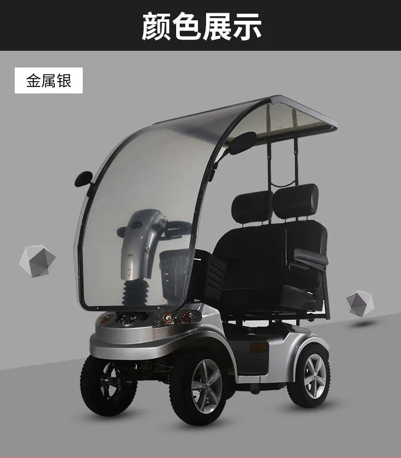 Elderly electric scooter with four wheels and two people can enter the elevator to pick up and drop off children. Disabled