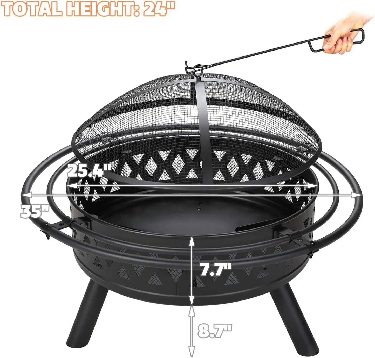 35 Inch Fire Pit, Outdoor Wood Burning Fire Pit Crossweave with Spark , for Backyard Patio Garden Bonfire, Black